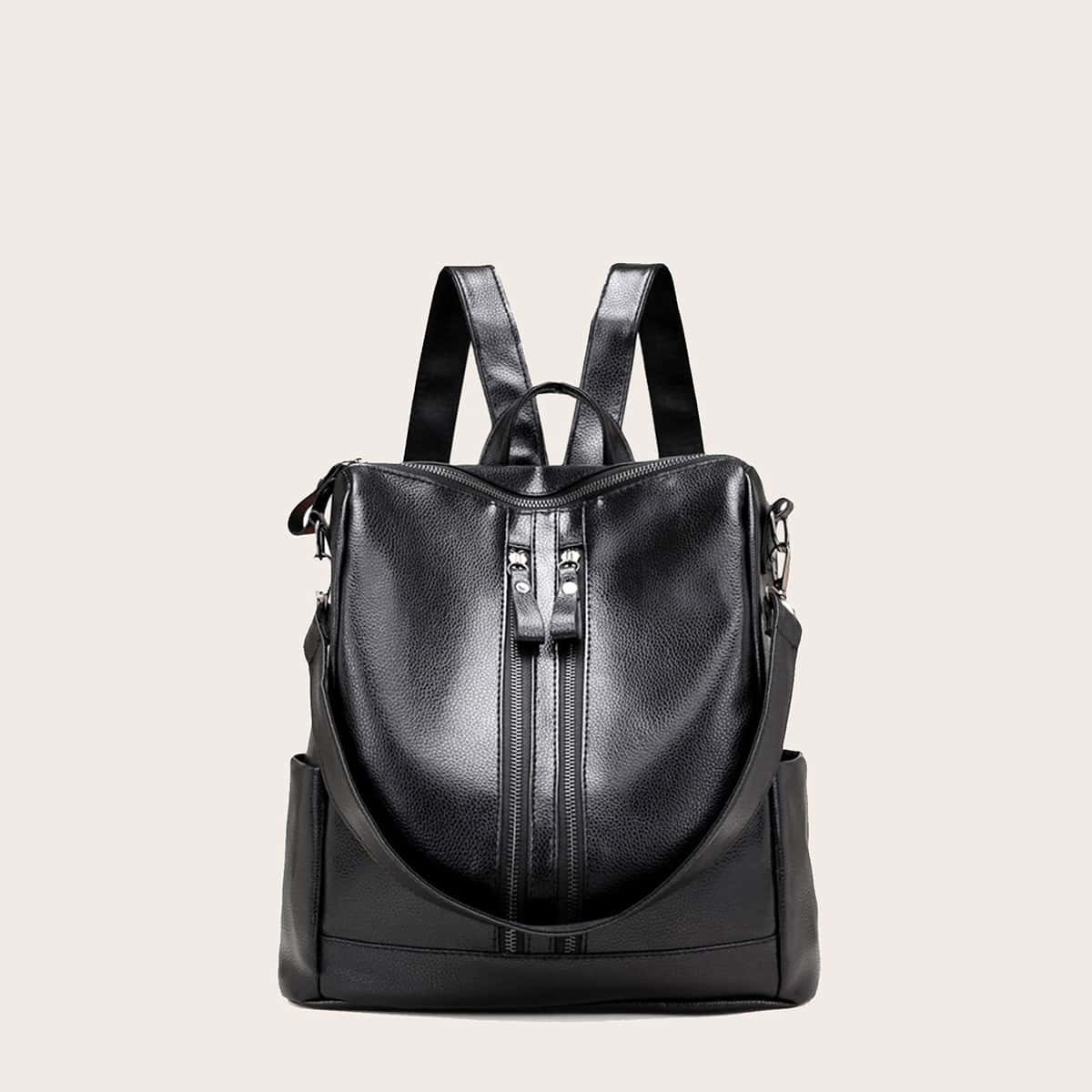

Solid Zip Front Backpack, Black