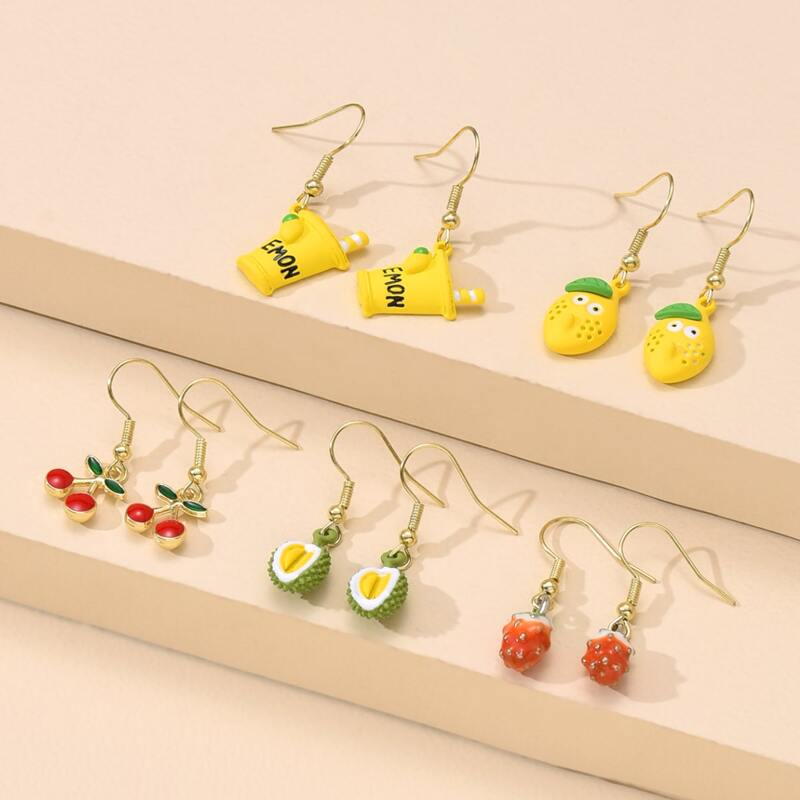 

5pairs Fruit Drop Earrings, Gold