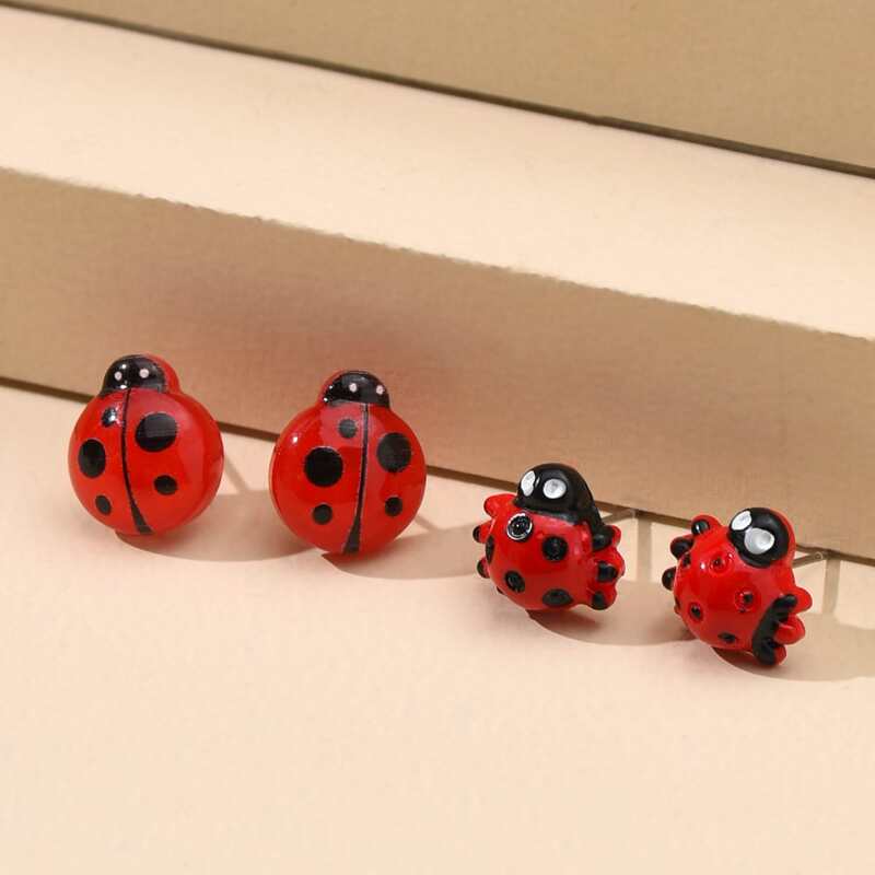 

2pairs Ladybug Stud Earrings, Multicolor