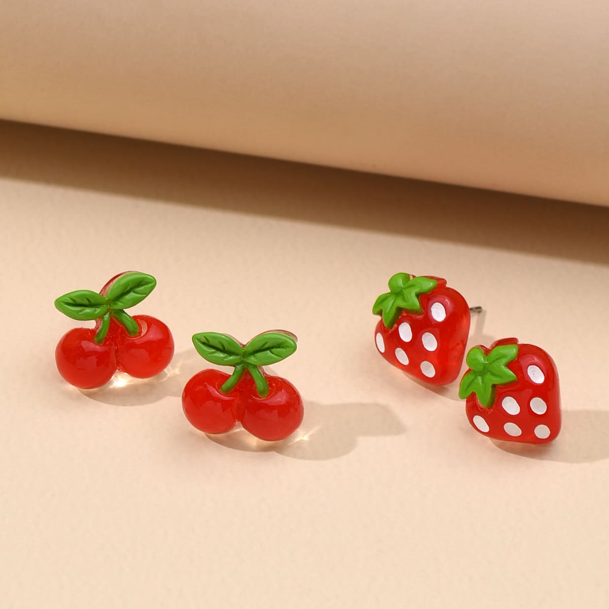 

2pairs Strawberry Stud Earrings, Red