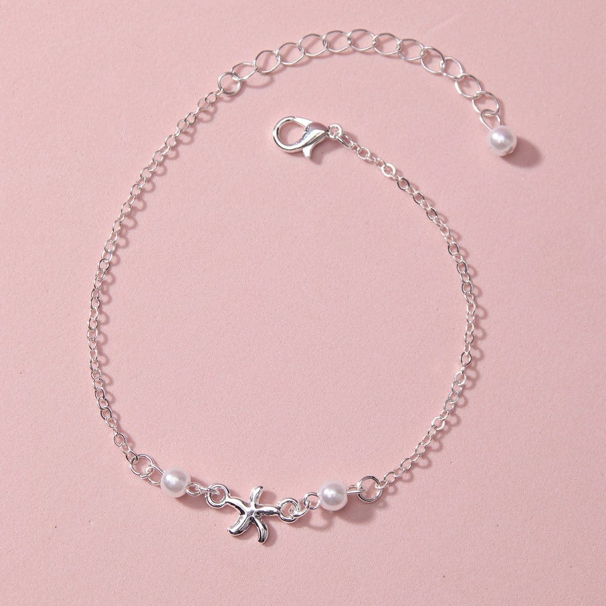 

Faux Pearl Decor Anklet, Silver