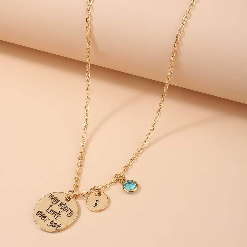 

Letter & Gemstone Pendant Necklace, Gold