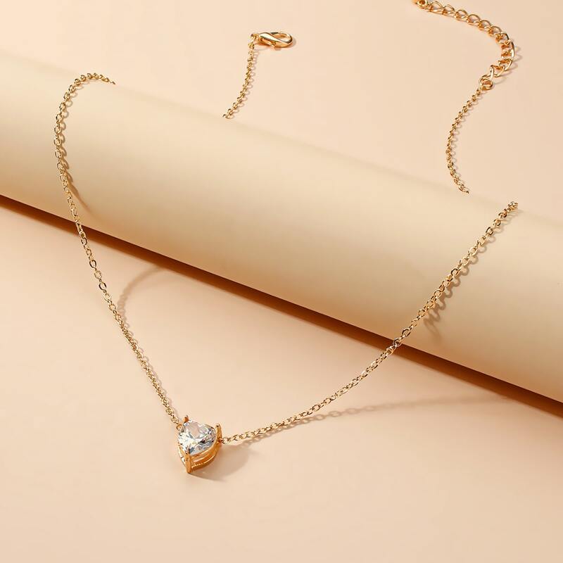 

Heart Rhinestone Pendant Necklace, Gold