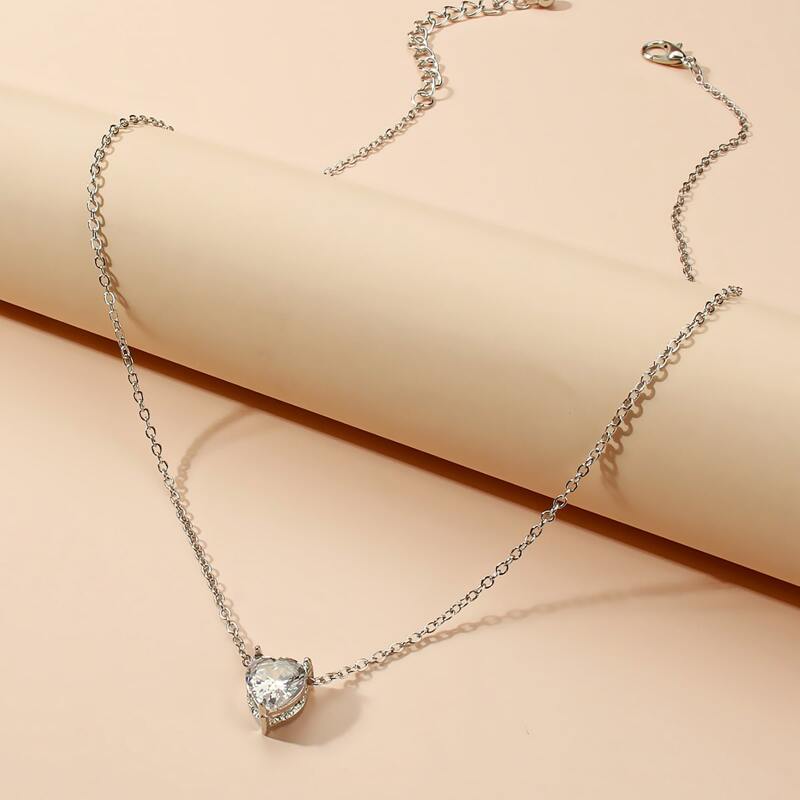 

Heart Rhinestone Pendant Necklace, Silver