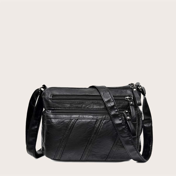

Dual Zip Front Crossbody Bag, Black
