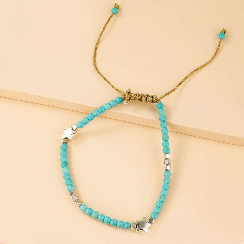 

Star Decor Beaded Anklet, Green