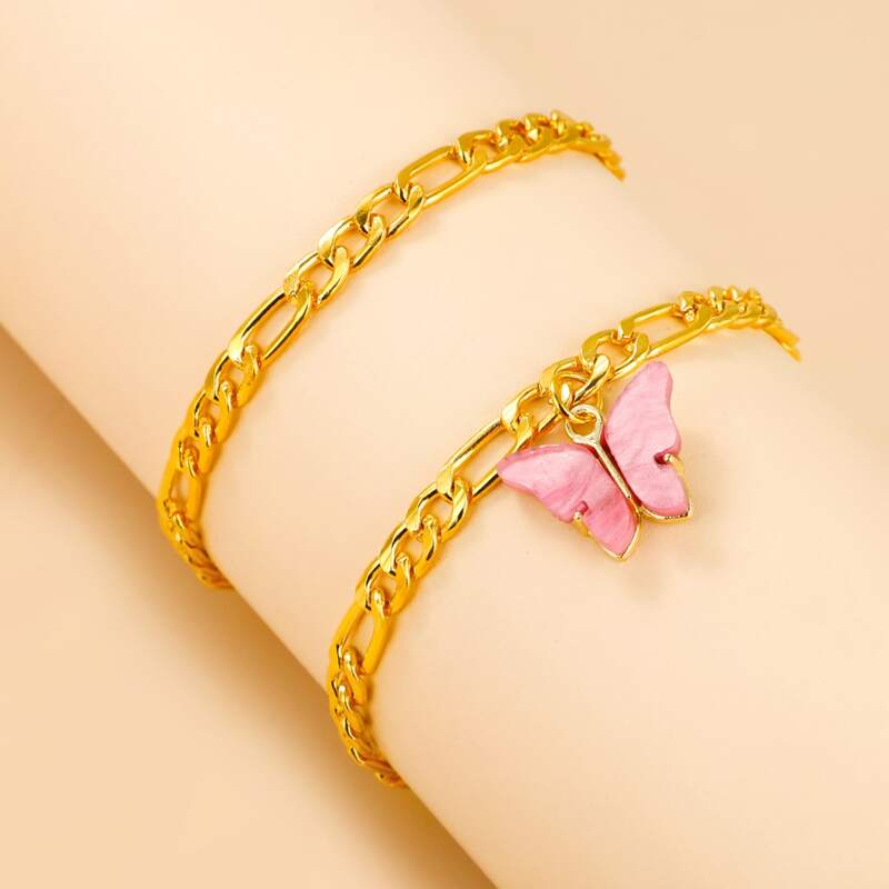

2pcs Butterfly Chain Anklet, Gold
