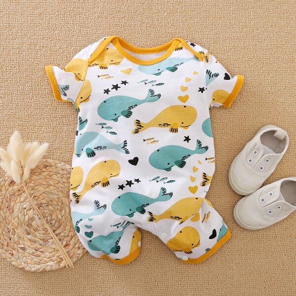 

Baby Boy Cartoon & Star Graphic Contrast Binding Romper, Multicolor