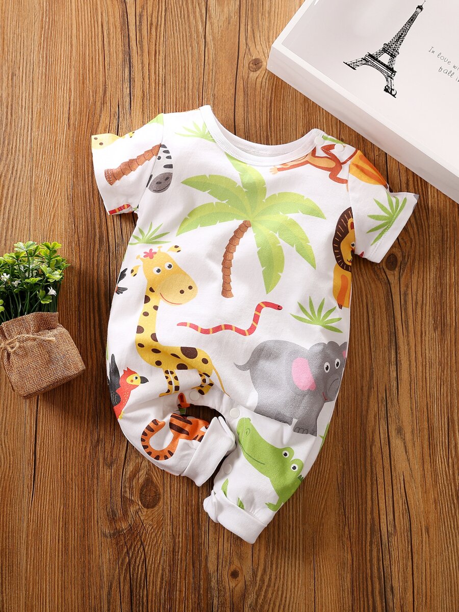 Yierying Baby Boy Cartoon & Plants Graphic Jumpsuit