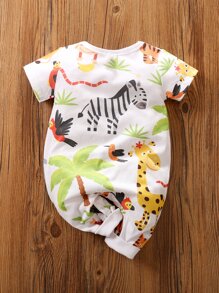 Yierying Baby Boy Cartoon & Plants Graphic Jumpsuit