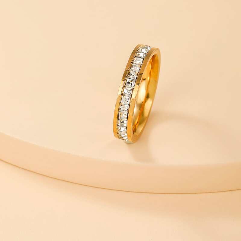 

1pc Rhinestone Decor Ring, Gold
