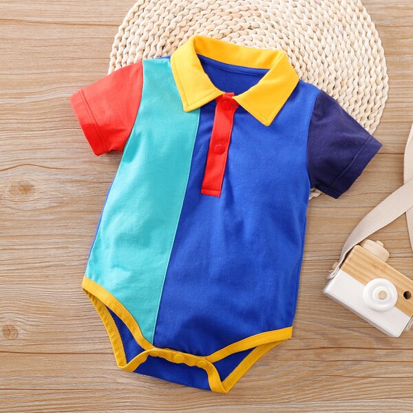 

Baby Boy Half Button Colorblock Bodysuit, Multicolor
