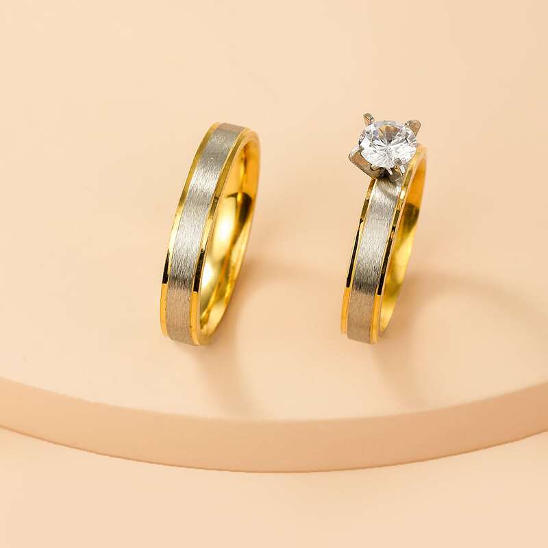

1pair Rhinestone Couple Ring, Multicolor