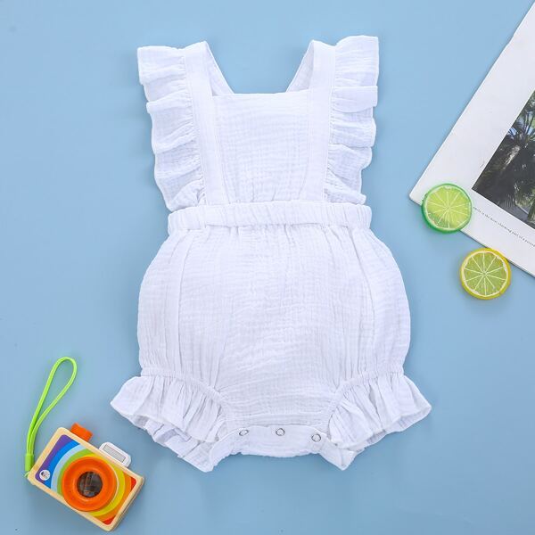 

Baby Girl Solid Ruffle Bodysuit, White