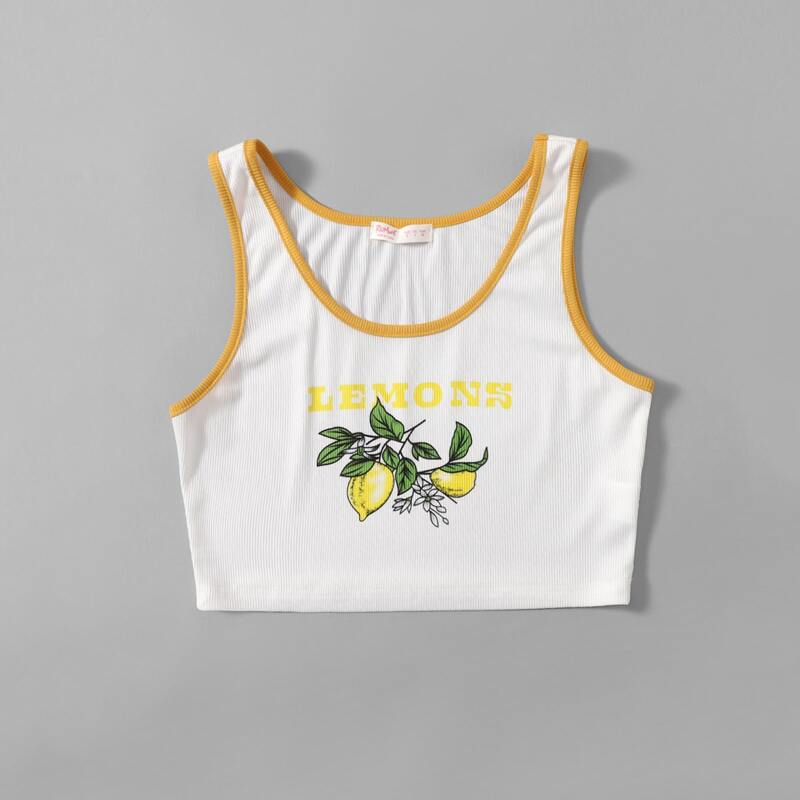 

Letter Lemon Graphic Ringer Tank Top, White