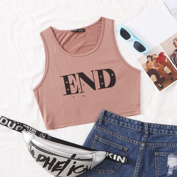 

Letter Graphic Crop Tank Top, Dusty pink