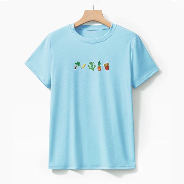 

Palm Tree & Pineapple Print Tee, Mint blue