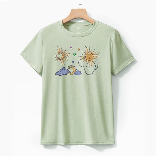 

Abstract Sun And Moon Print Tee, Mint green