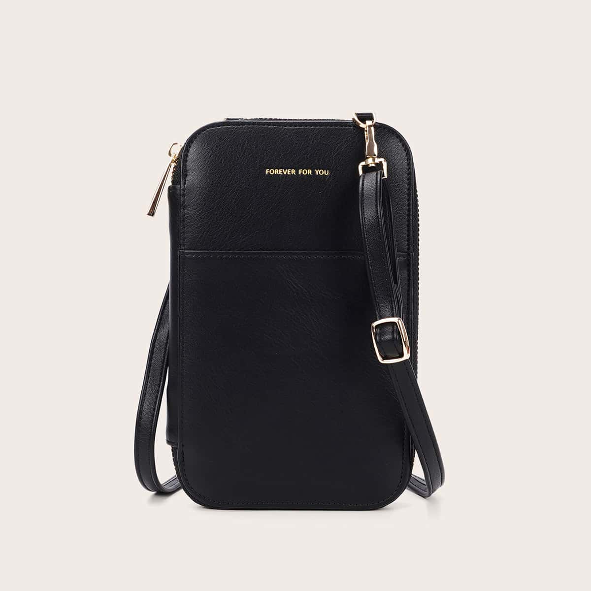 

Solid Crossbody Phone Bag, Black
