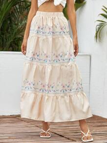Floral Print Tiered Skirt