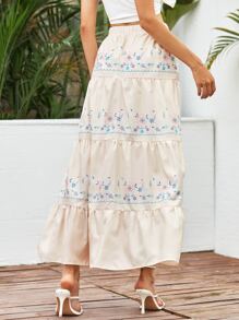 Floral Print Tiered Skirt