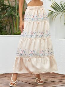 Floral Print Tiered Skirt