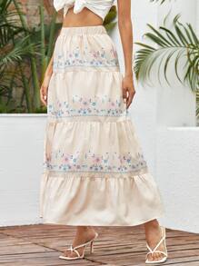 Floral Print Tiered Skirt