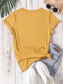 Slogan & Figure Graphic Tee - Mustard Yellow - View 2