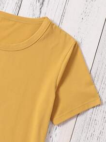 Slogan & Figure Graphic Tee - Mustard Yellow - View 3