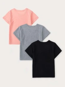 SHEIN Toddler Girls 3pcs Slogan & Cartoon Graphic Tee - Multicolor - View 2