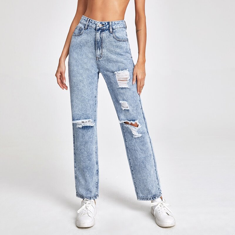 

High Waisted Ripped Light Wash Jeans