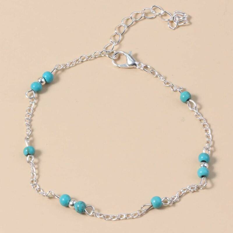 

1pc Beaded Anklet, Silver