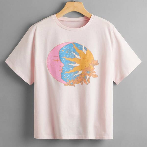 

Plus Moon And Sun Print Tee, Baby pink