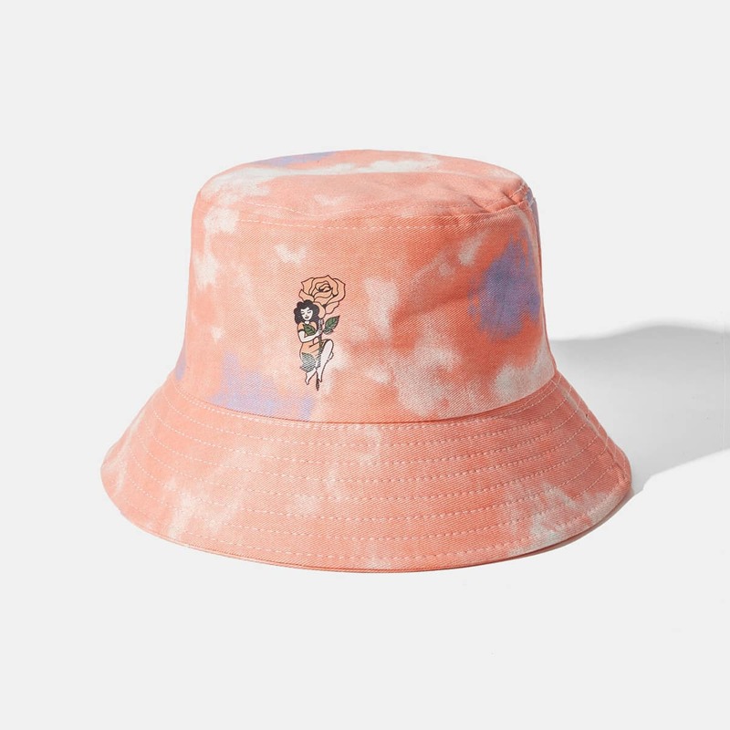 

Tie Dye Floral Pattern Bucket Hat, Coral orange