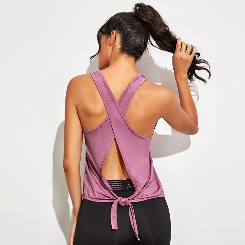 

Knot Back Backless Sports Tank Top, Purple