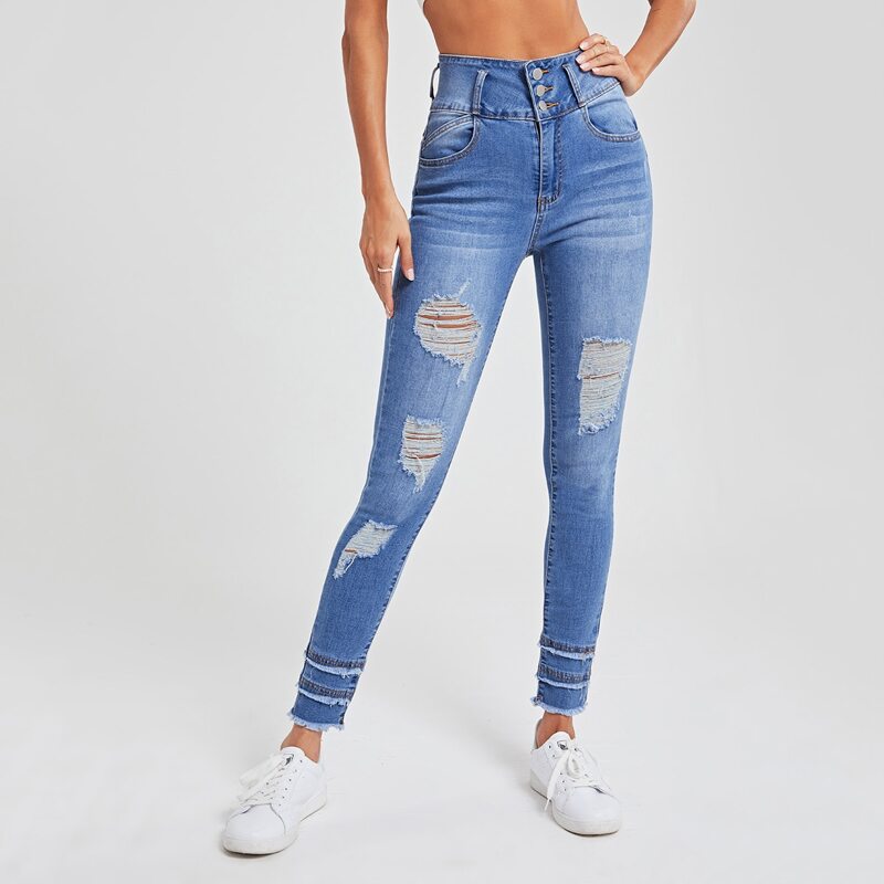 

High Waist Ripped Skinny Jeans, Medium wash