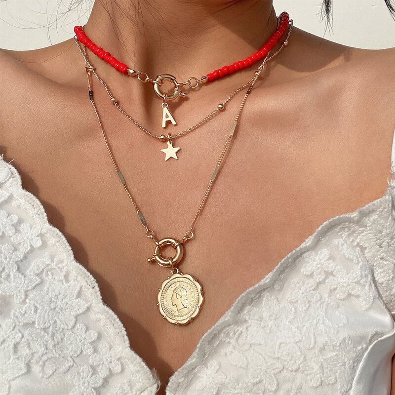 

Coin & Star Layered Necklace, Gold