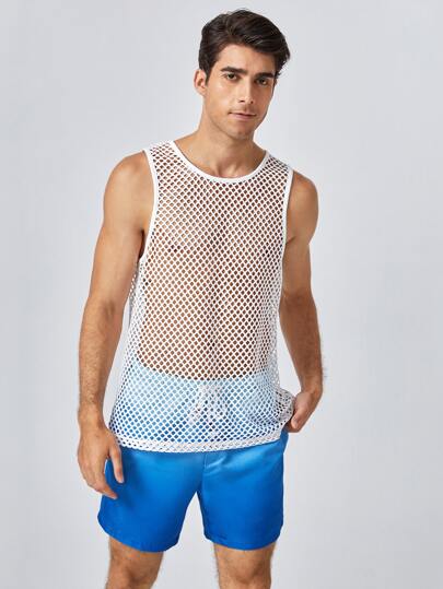 GENTILAND Men Fishnet Mesh Tank Top