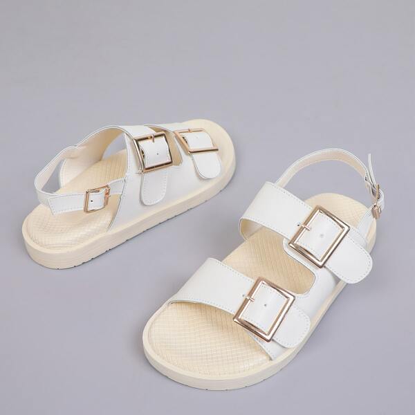 

Buckle Decor Flat Slingback Sandals, White