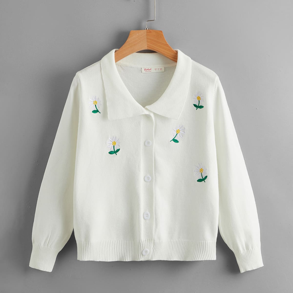 

Floral Embroidery Button Front Cardigan, White