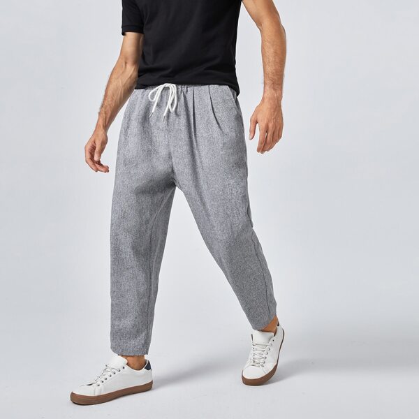 

Men Drawstring Waist Pants, Light grey