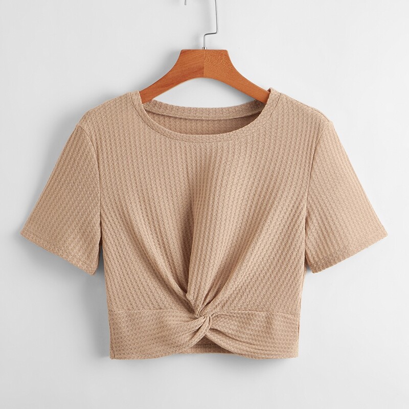

Waffle Knit Twist Tee, Apricot
