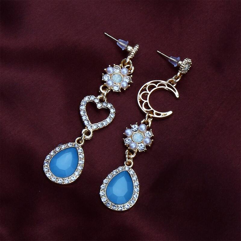 

Heart & Moon Water Drop Earrings, Blue