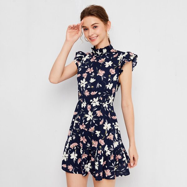 

Ruffle Trim Floral Dress, Multicolor