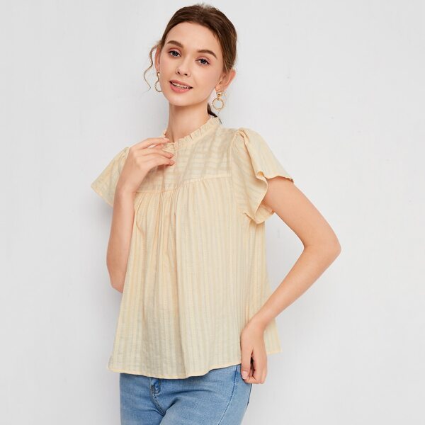 

Frill Neck Butterfly Sleeve Top, Apricot