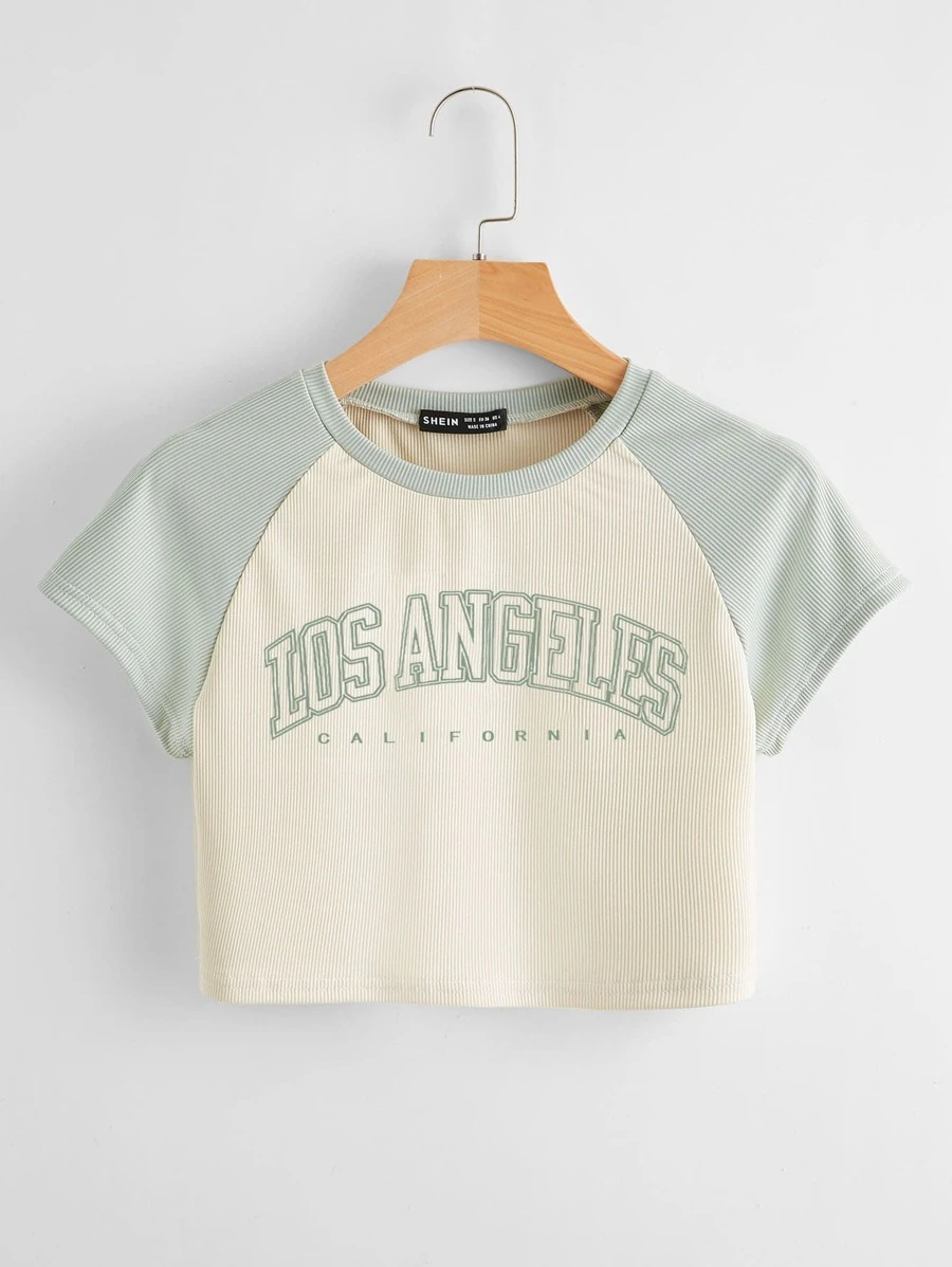 Muchica Letter Graphic Raglan Sleeve Crop Tee - Beige - View 1