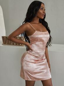 Tie Back Satin Cami Dress - Baby Pink - View 3