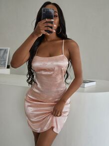 Tie Back Satin Cami Dress - Baby Pink - View 4