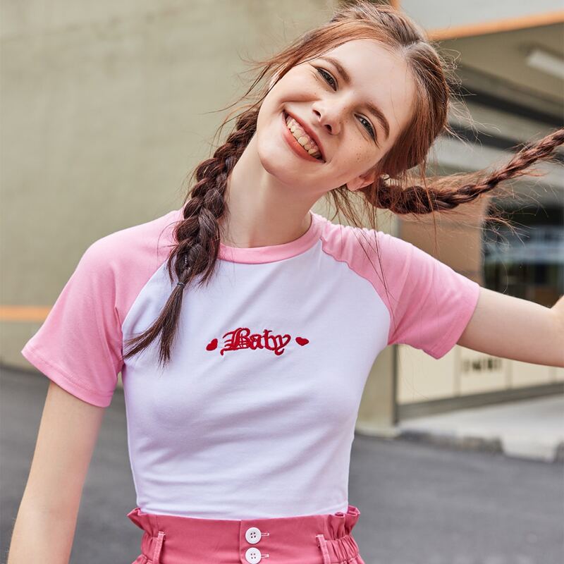 

Letter Embroidery Colorblock Tee, Multicolor