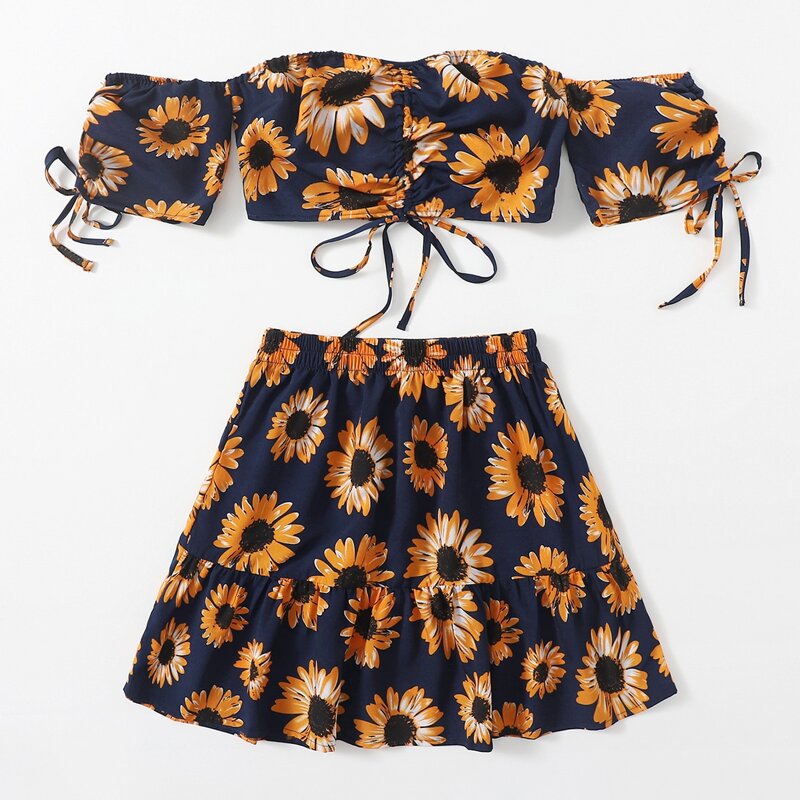 

Sunflower Ruched Crop Top & Skirt, Navy blue